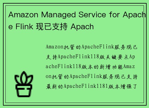 Amazon Managed Service for Apache Flink 现已支持 Apach
